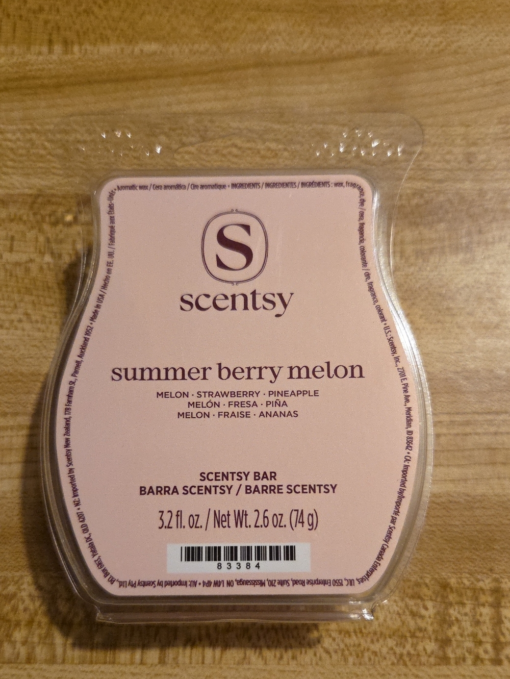 Scentsy Summer Berry Melon Wax Bar - Light Pink